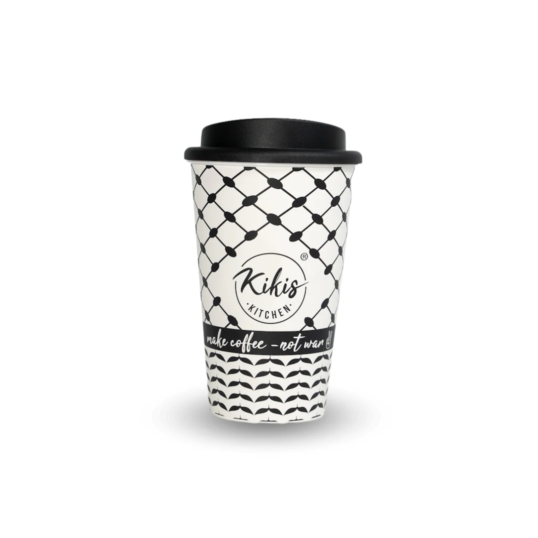 Kikis Coffee To Go Mehrweg Becher - Kufiye schwarz/weiß - Image 2