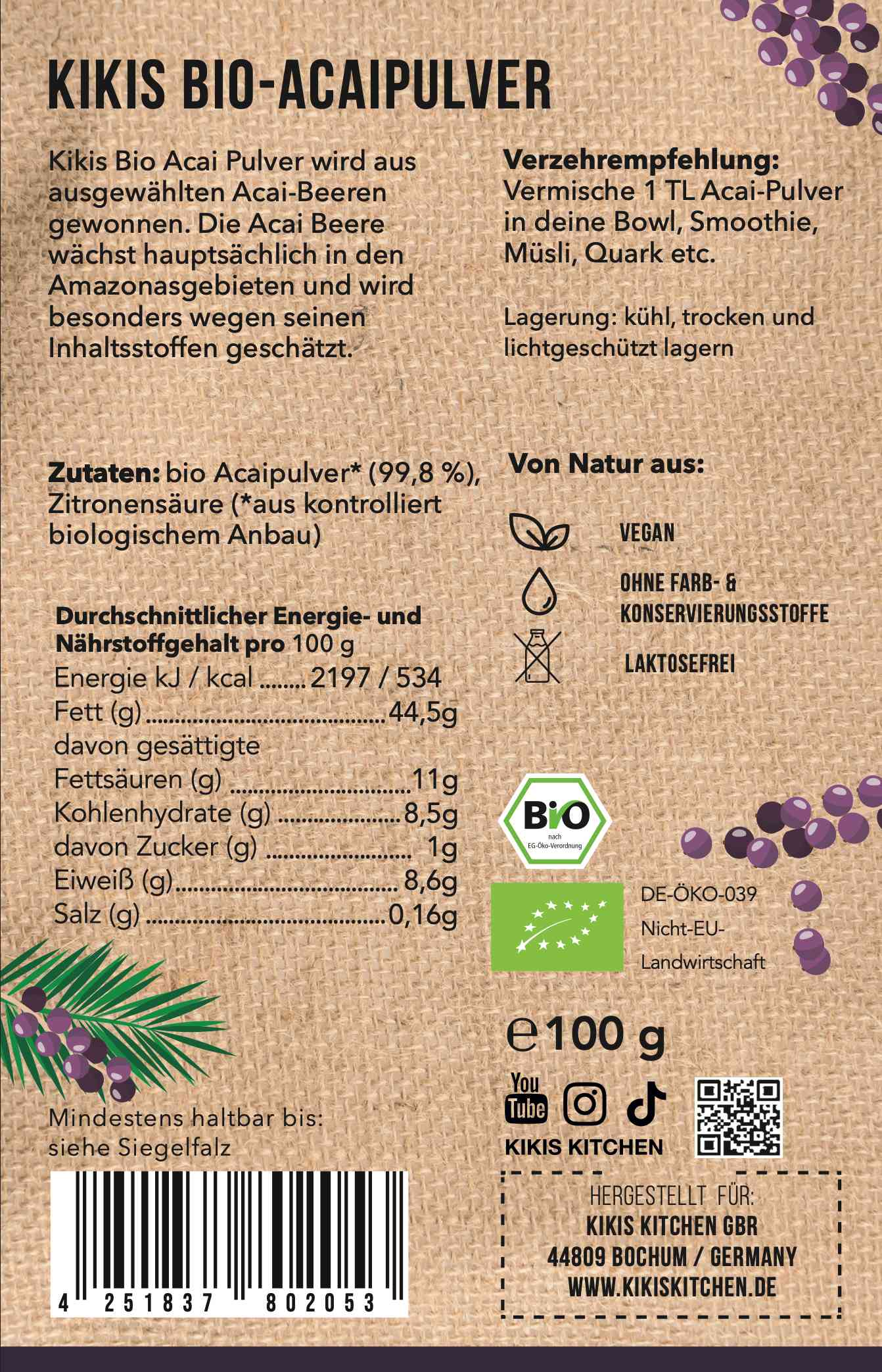 Kikis Acai Pulver BIO - 100g - Image 3
