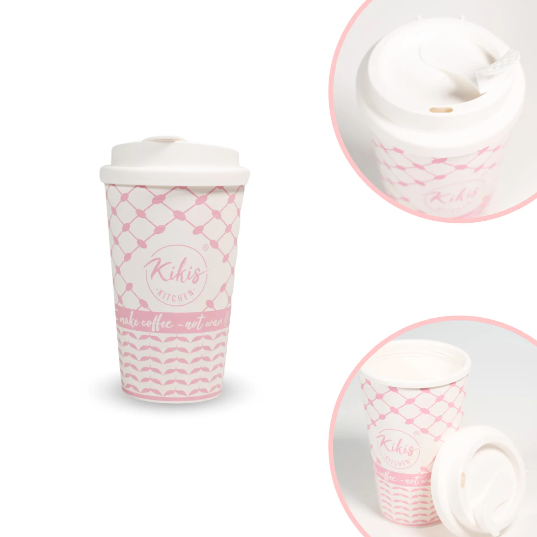 Kikis Coffee To Go Mehrweg Becher - Kufiye rosa/weiß