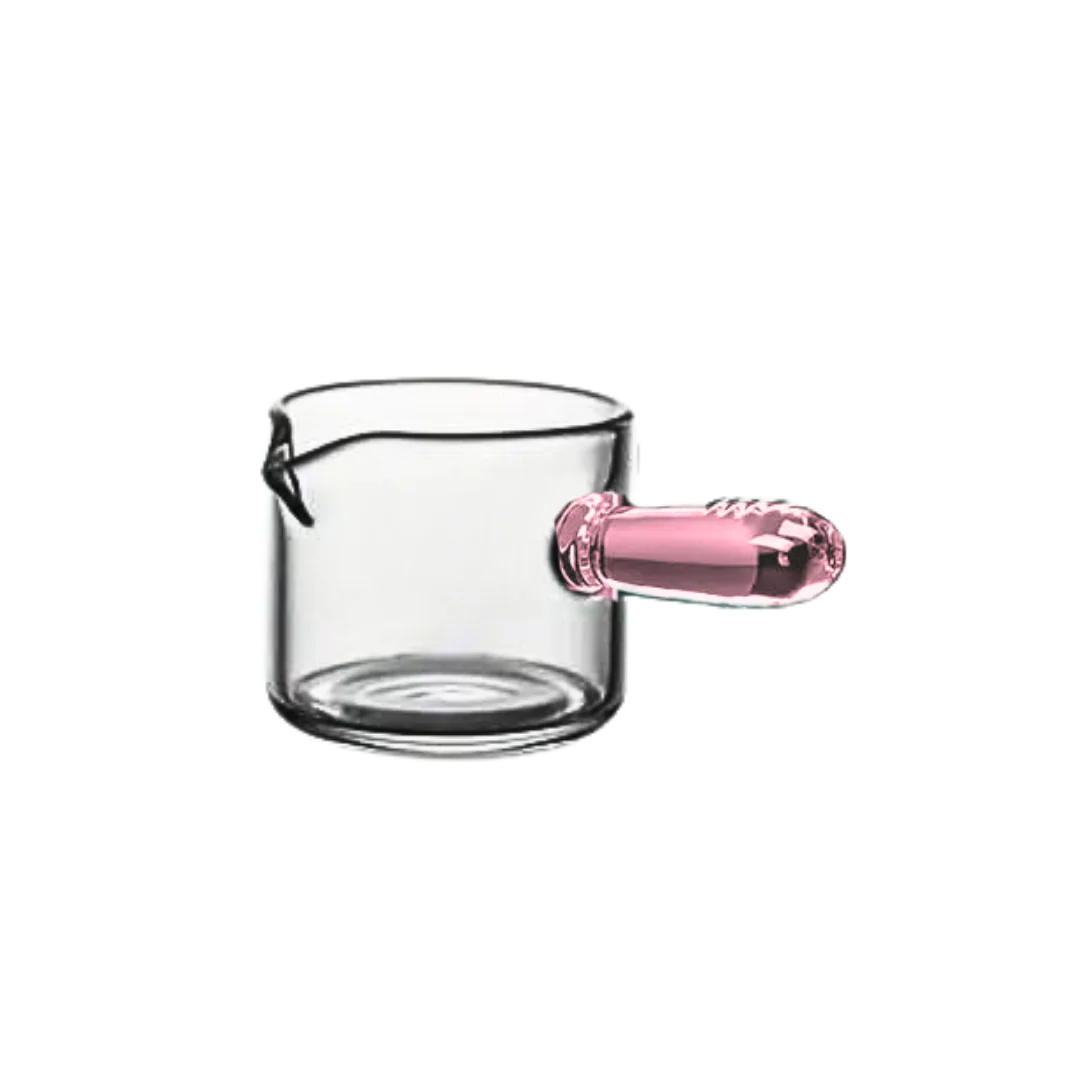 Neu: Kikis Messbecher aus Glas mit pinkem Griff - 60ml